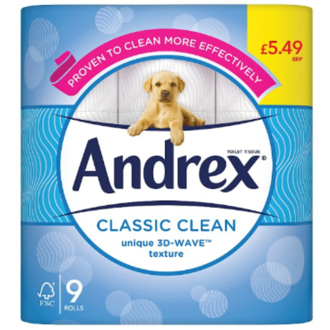 Andrex Classic Clean Toilet Tissue, 9 Toilet Rolls x Case of 4