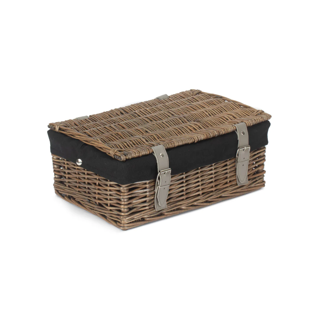 14 Inch Empty Wicker Hamper Basket - Antique Wash - Black Lining