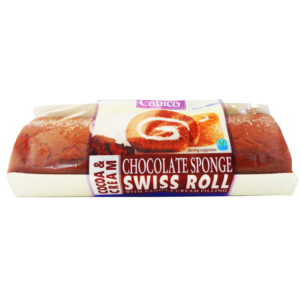 6x Cabico Swiss Roll Cocoa & Cream 300g