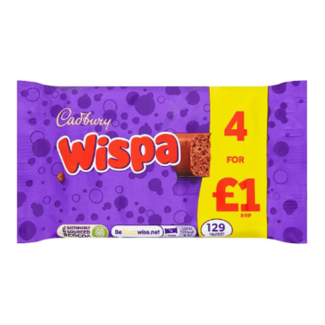 Cadbury Wispa Chocolate Bar 4 Pack 94.8g x Case of 11