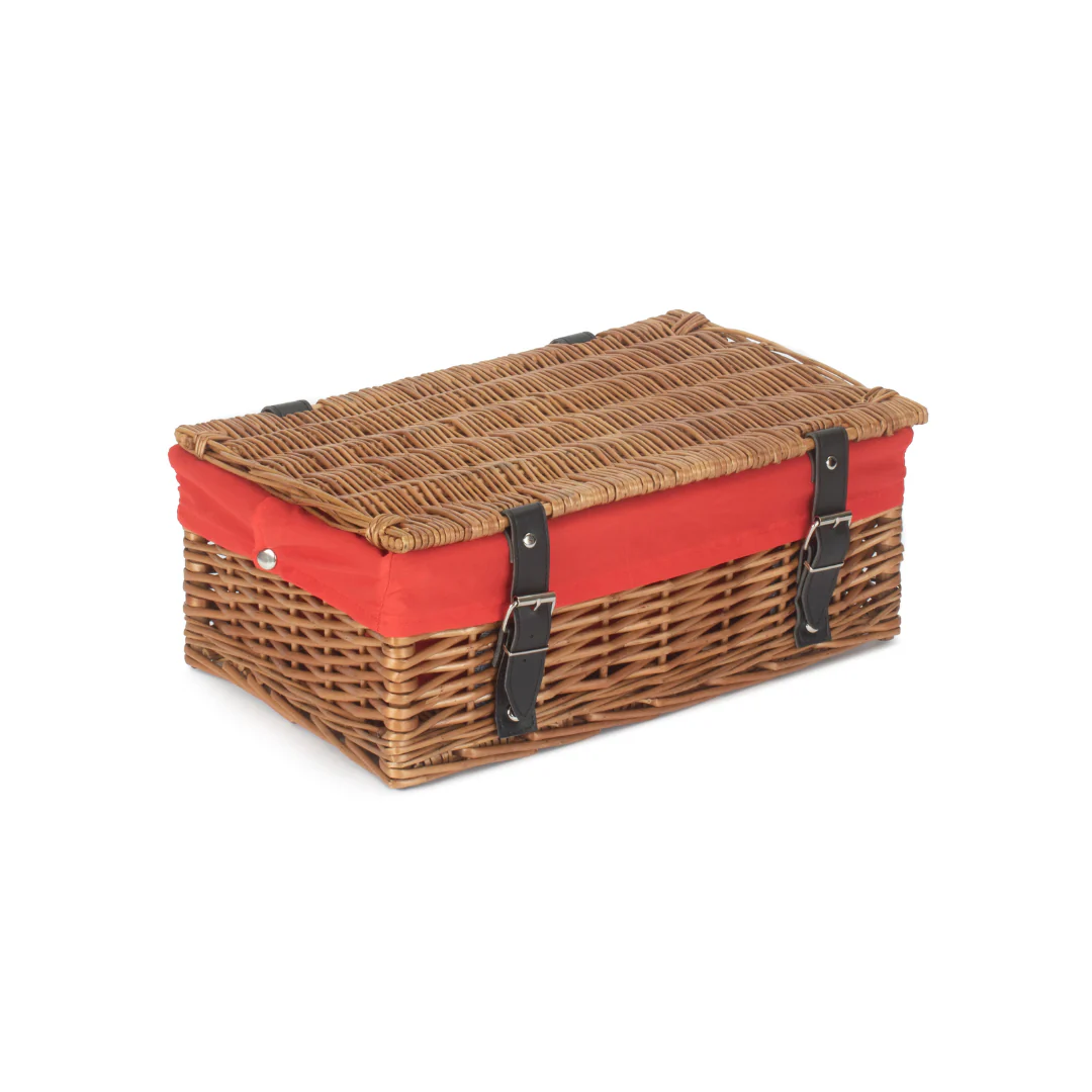 14 Inch Empty Wicker Hamper Basket - Double Steamed - Red Lining