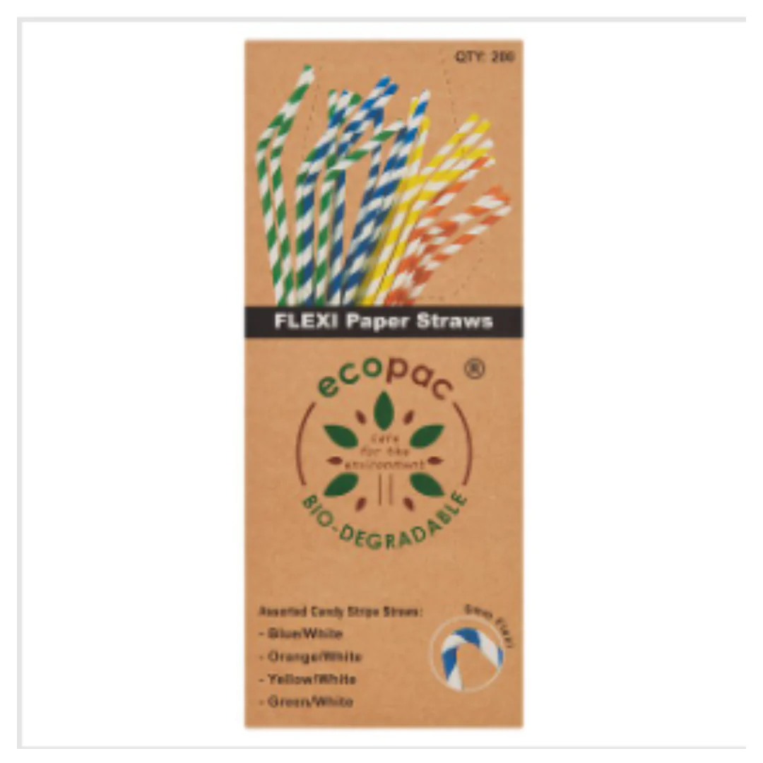 Ecopac 200 Assorted Candy Stripe Straws | Approx 200 per Case| Case of 1