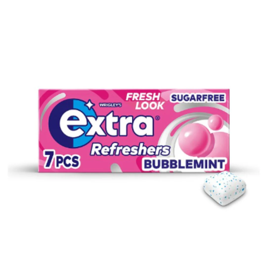 Extra Refreshers Bubblemint Sugar Free Chewing Gum Handy Box 7pcs x Case of 16