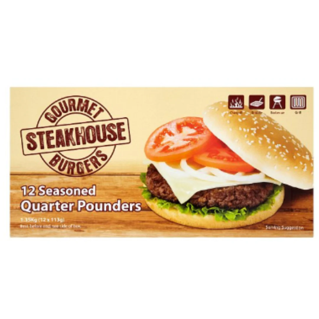 Gourmet Steakhouse Burgers 12 Seasoned Quarter Pounders 1356g x 6 Packs