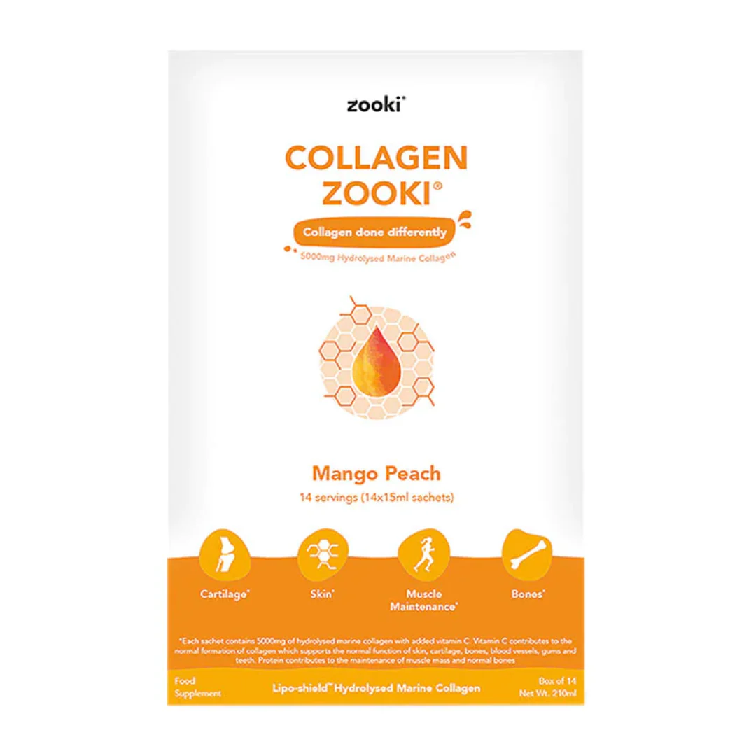 YourZooki 5000mg Hydrolysed Marine Collagen Mango Peach Flavour 14 Sachets