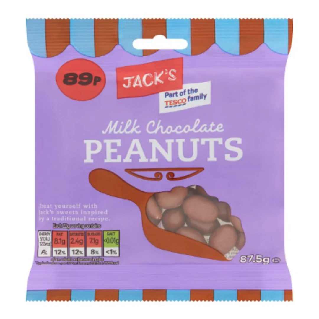 Jack's Milk Chocolate Peanuts 87.5g x Case of 12