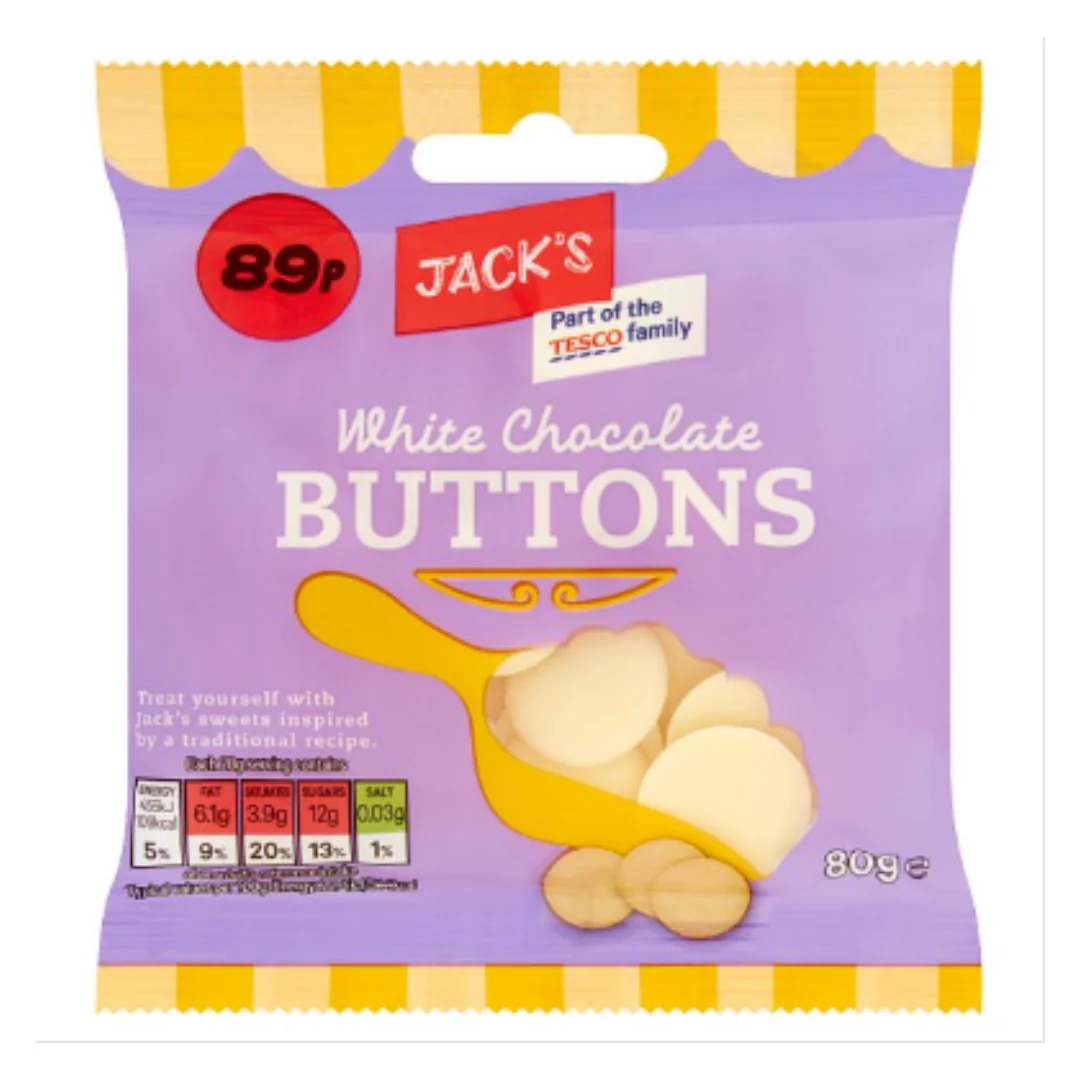 Jack's White Chocolate Buttons 80g x Case of 12