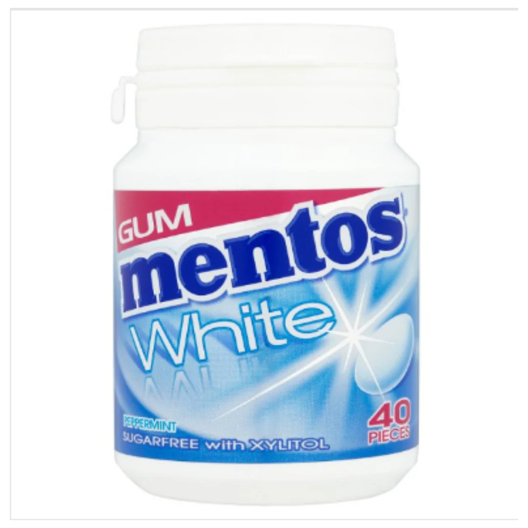 Mentos Gum White Peppermint Bottle 40pcs x Case of 24