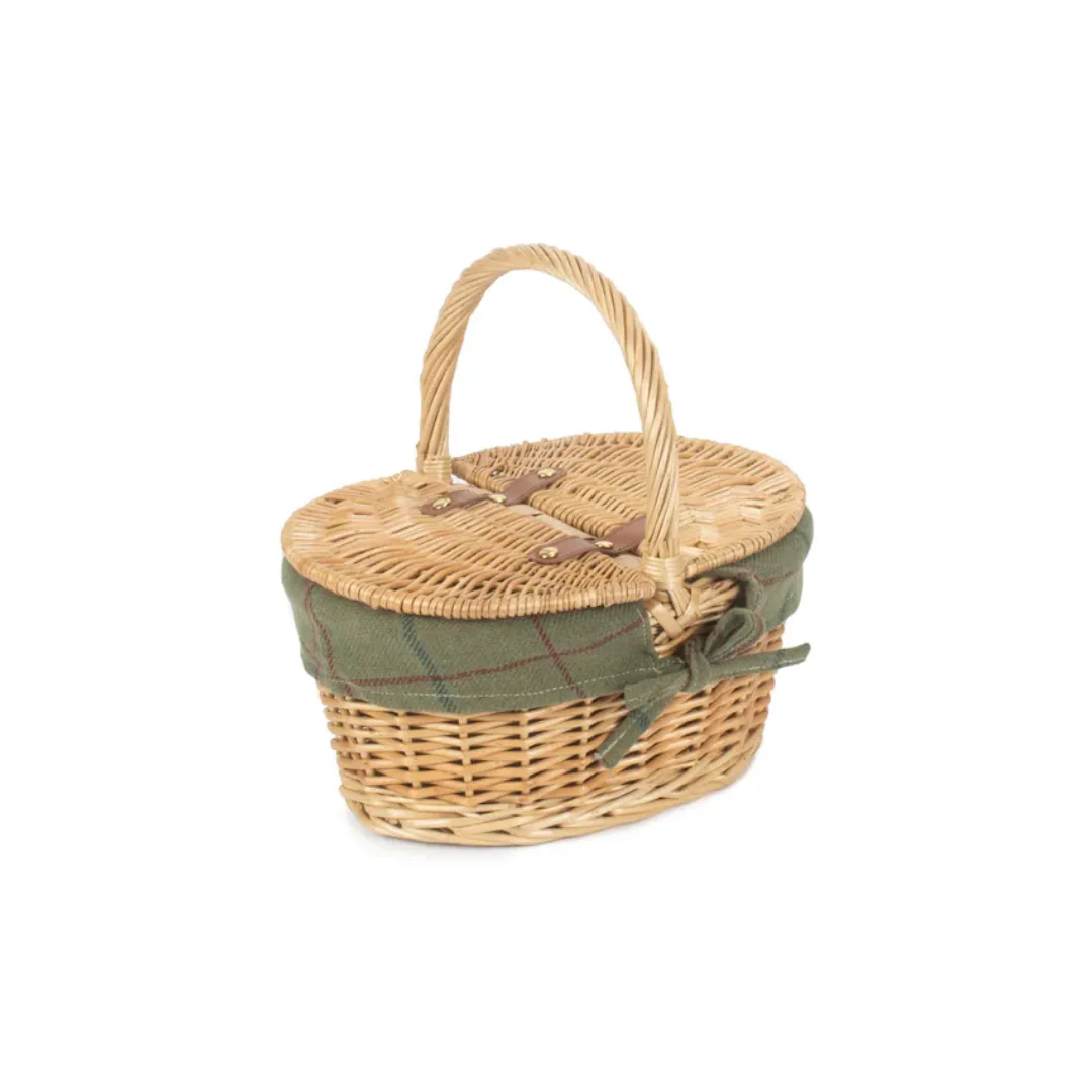 Child's Oval Lined Lidded Hamper With Green Tweed Lining