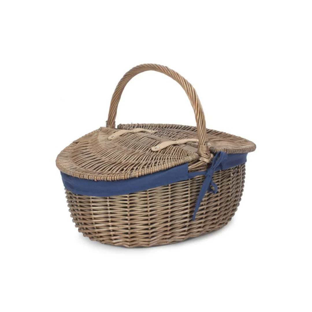 Antique Wash Finish Oval Picnic With Navy Blue Lining