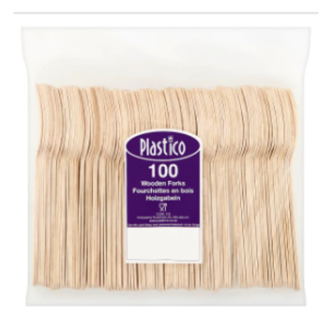 Plastico 100 Wooden Forks x Case of 1