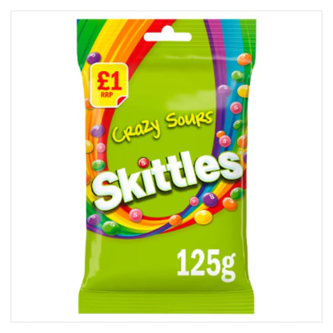 Skittles Crazy Sours Sweets Treat Bag 125g x Case of 12