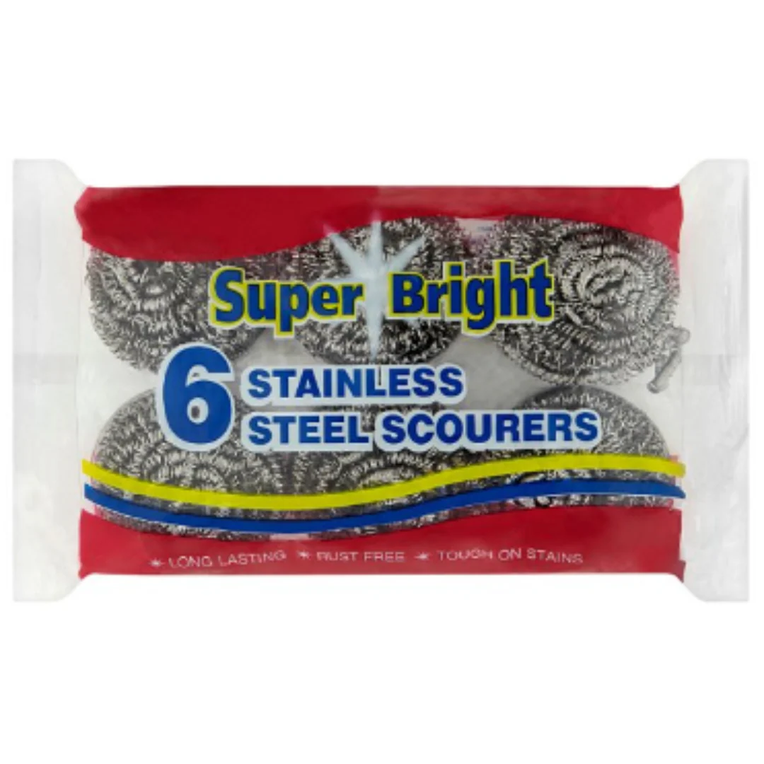 Super Bright 6 Stainless Steel Scourers x Case of 48