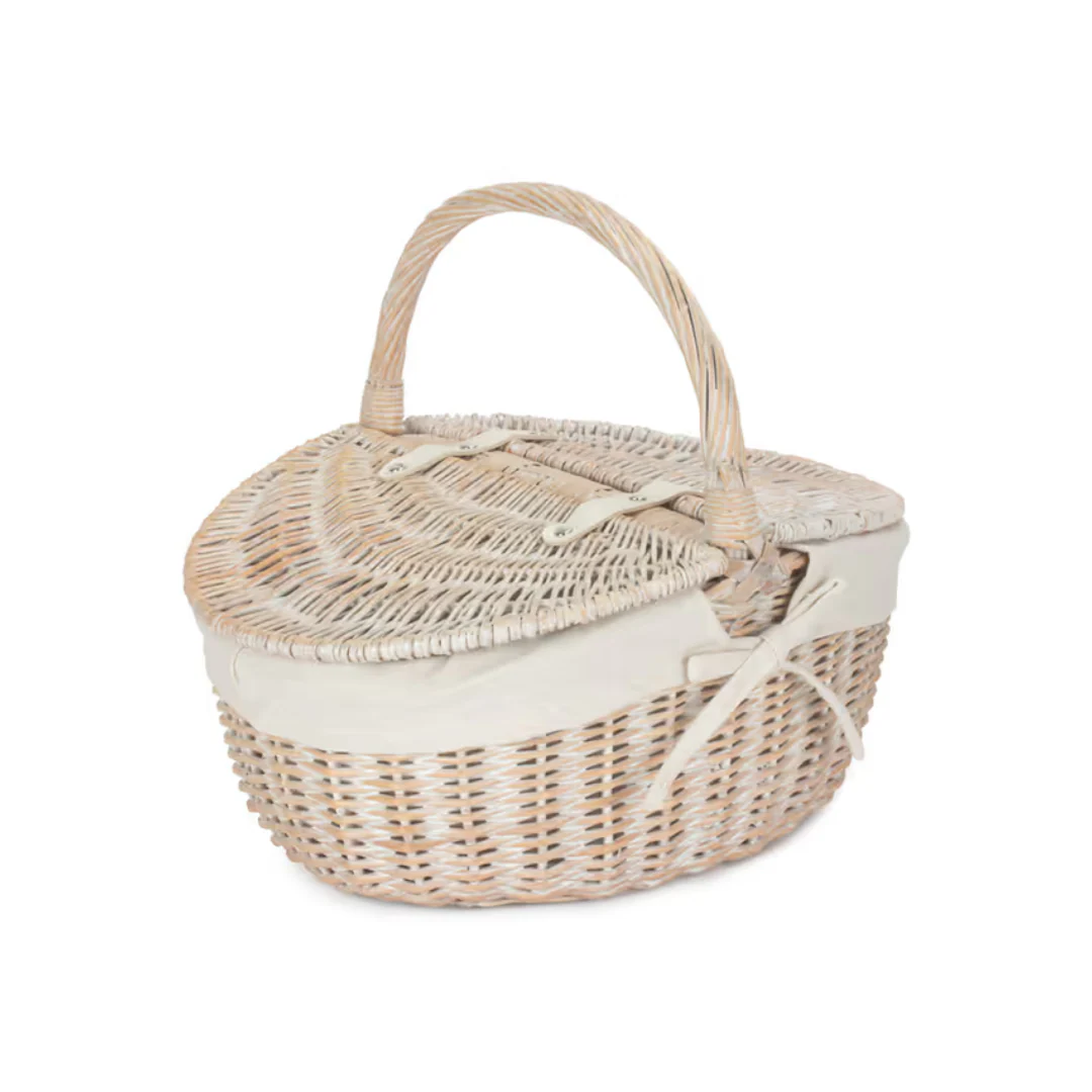 White Wash Finish Oval Picnic With White Lining