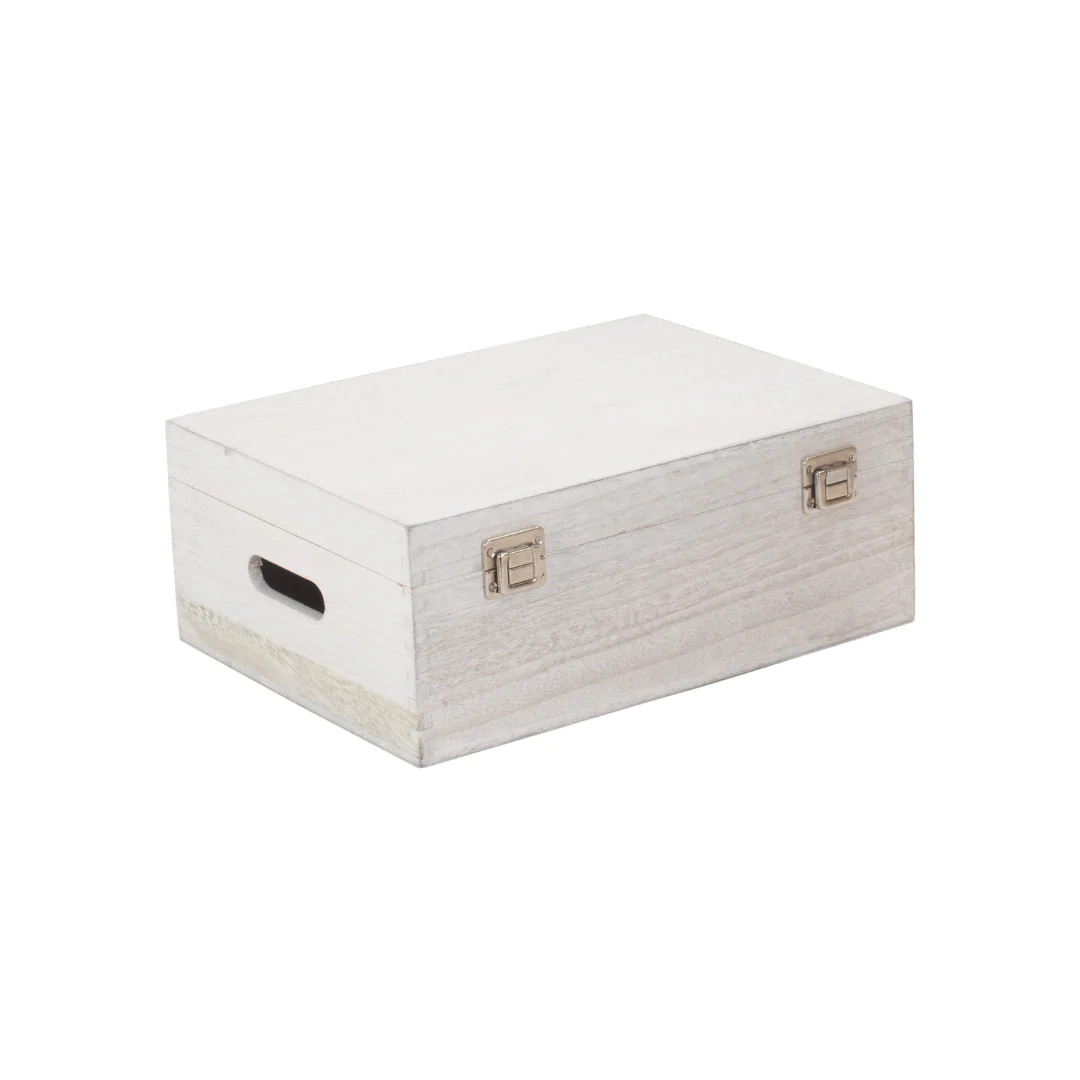 14" White Wash Wooden Box