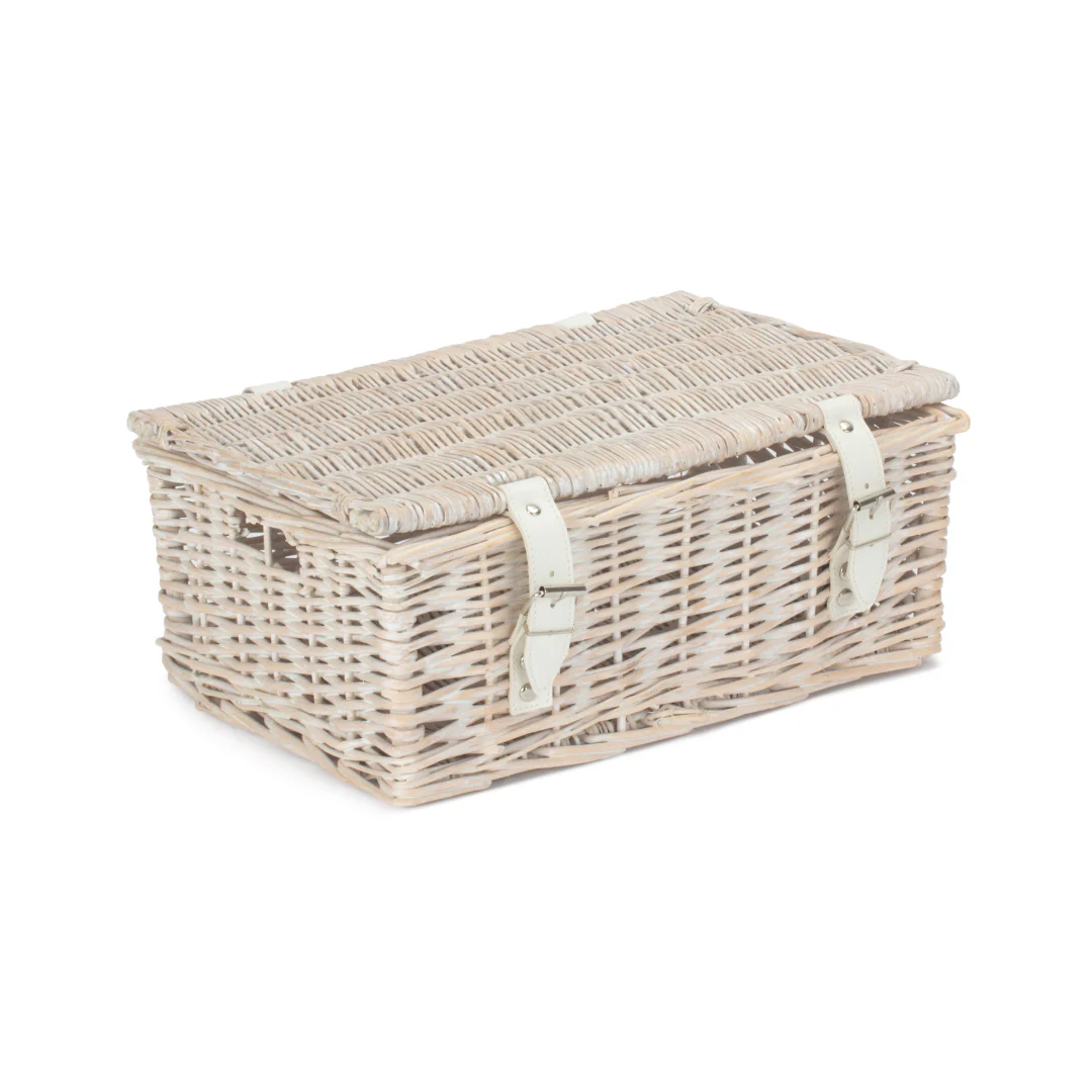 14 Inch Empty Wicker Hamper Basket - White Wash - Unlined